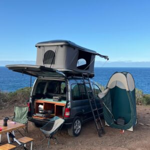 Camper prepared for sleeping in a remote location in Tenerife