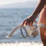 Close up of white Snorkeling mask - rental for beach adventure in Tenerife South