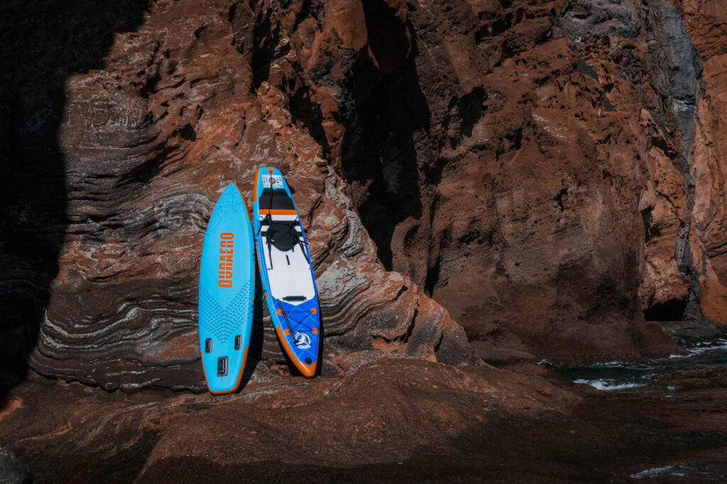 Display of two paddle boards on a very remote location in Tenerife